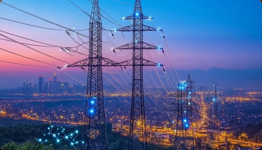 Power infrastructure at dusk